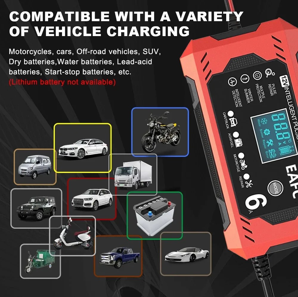 YONHAN Chargeur de batterie de voiture de 20 A, 12 V/24 V, batterie