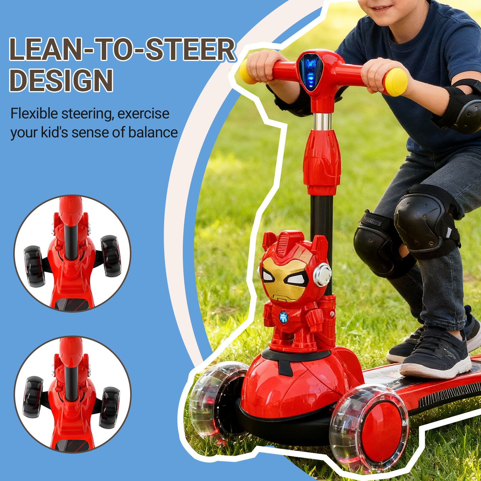 HOMCOM Trottinette enfant 3 roues pour fille et garçon de 3 à 8 ans pliable avec