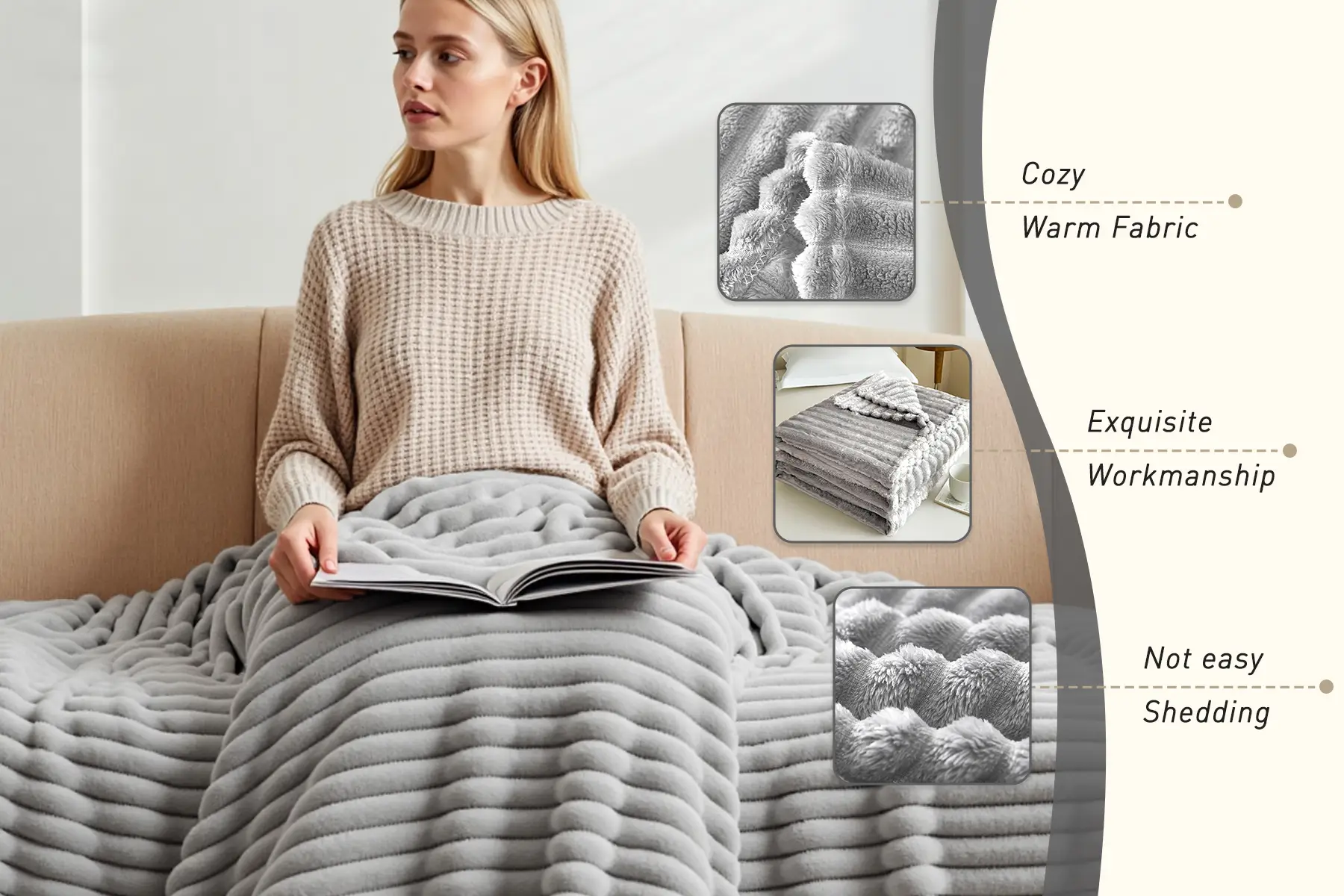 XLLX Kuschelige flauschige Decke, Gestreifte Flanelldecke, Couchdecke, Warme Kuscheldecke, Sofadecke, Vielseitige Decke für Bett, Sofa, Schlafzimmer, Büro, Superweiche Decke, Hellgrau 180x200 cm | Decken & Plaids