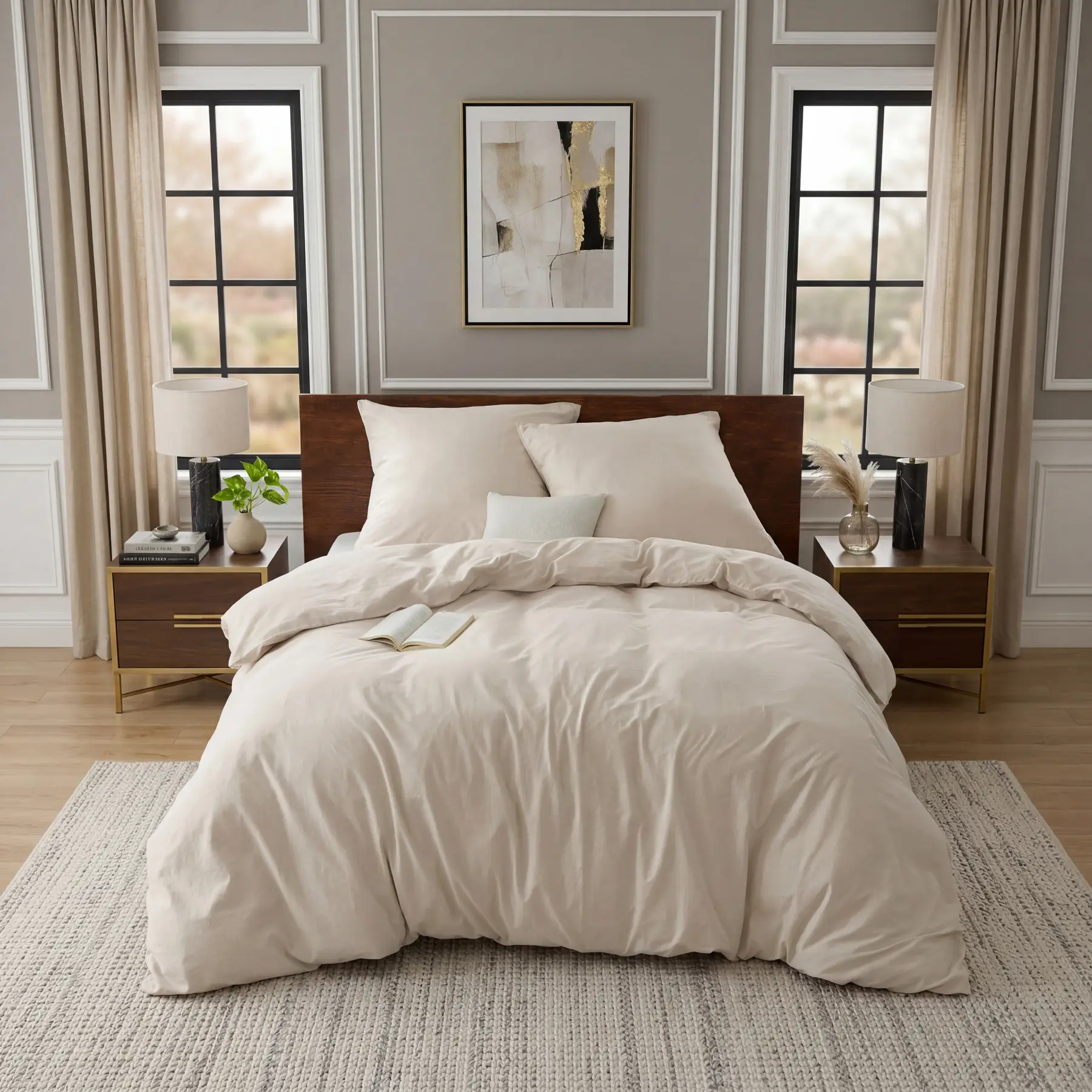 Bettwäsche 200x200 90% Baumwolle 3teilig - Bettwäsche-Sets Beige Bettbezug mit 2 Kissenbezüge 80x80 cm, Ähnliche Textur wie Washed Leinen, Oeko-TEX Bedding Set mit Reißverschluss | Bettbezüge