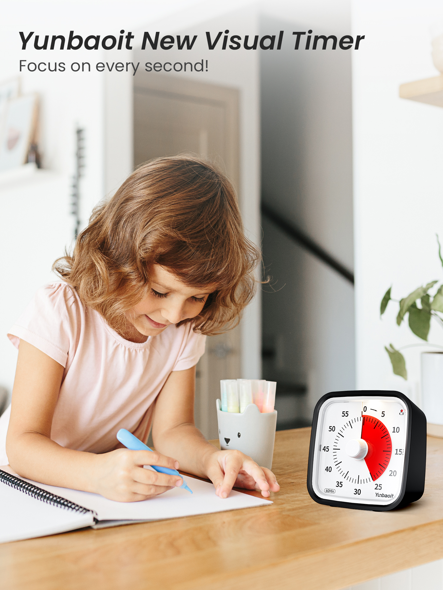 Yunbaoit Visual Timer with Silicone Case, Silent 60-Minute Countdown ...