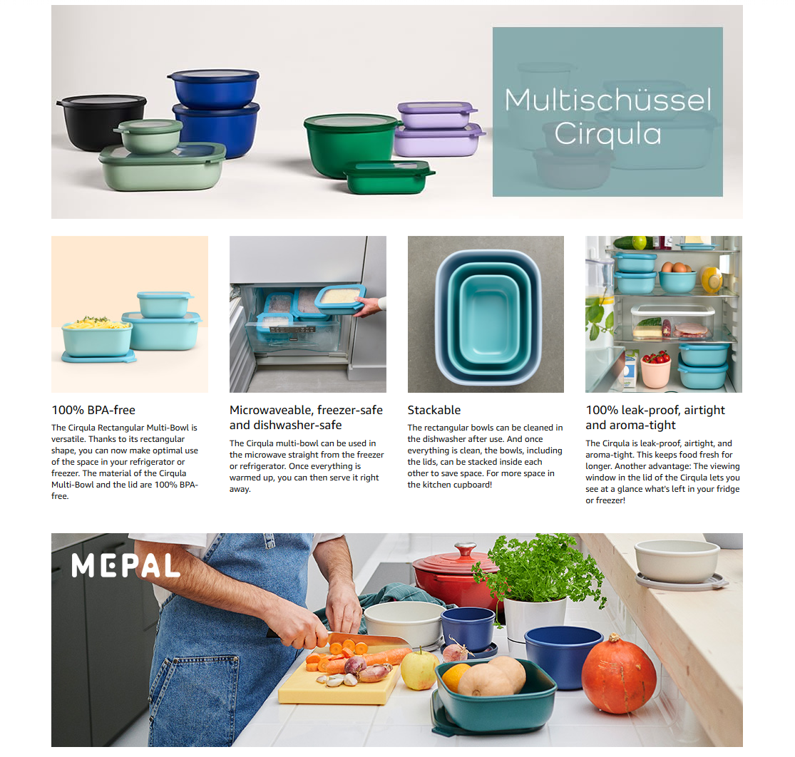 Mepal Multi Bowl Cirqula Rechteckig - Mikrowellenfertig - Als luftdichter Aufbewahrungsbehälter für den Kühlschrank, Mikrowellengerichte und als Lebensmittelbehälter geeignet - 500 ml - Nordisches Blau | Lebensmittelbehälter
