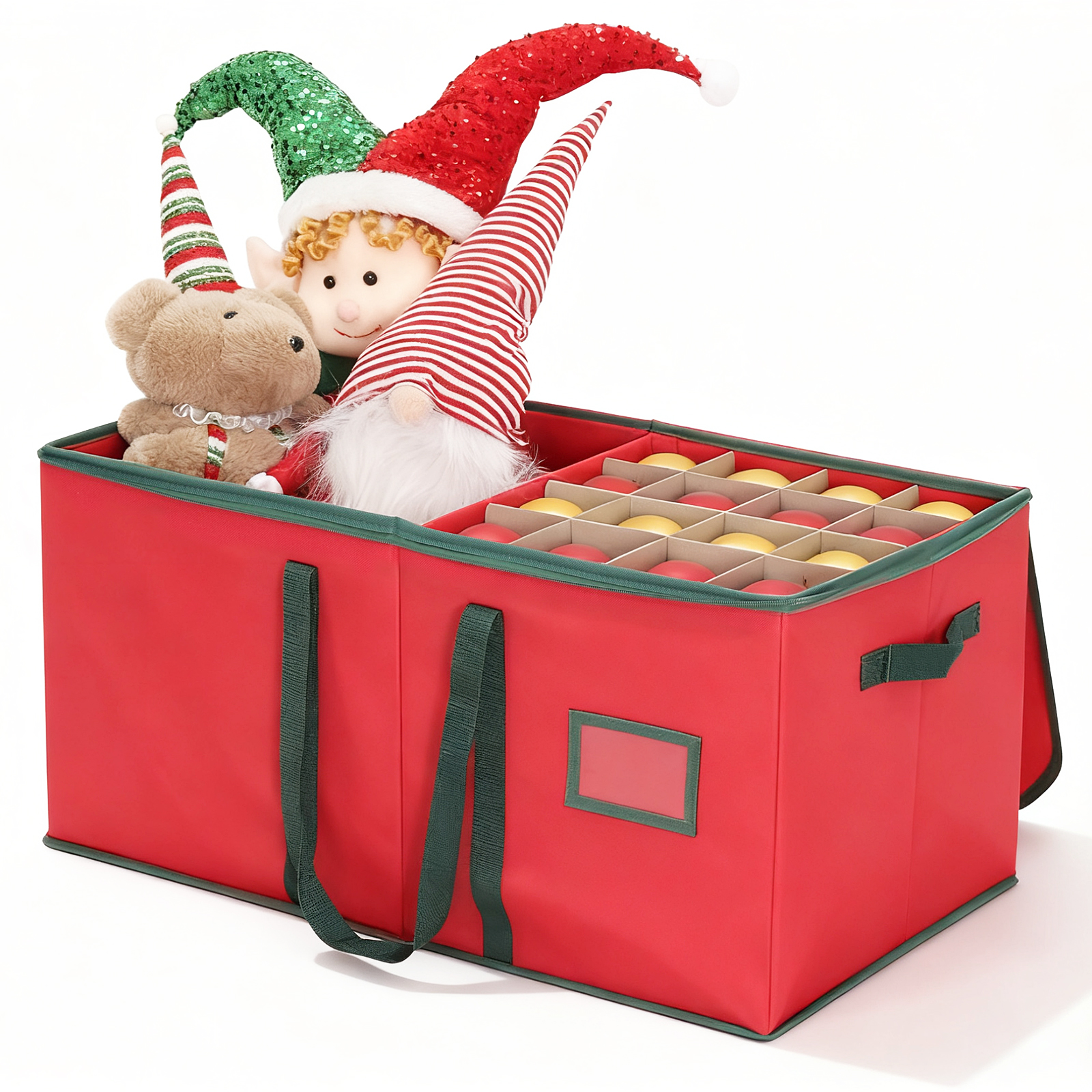 Aufbewahrungsbox für Weihnachtskugeln, Weihnachtskugel Aufbewahrungsbox für 128 Kugeln, Weihnachtskugeln Aufbewahrung, Deckel, Doppelreißverschluss, 600D Oxford-Gewebe, Vlies, Pappe, Kugelkiste, Rot | Weihnachten