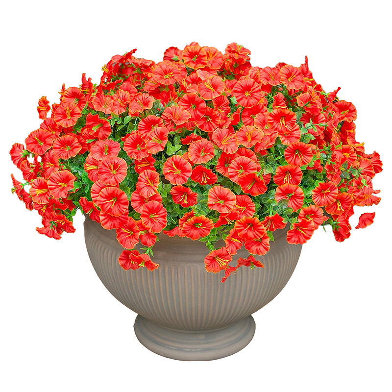 4 Stück 14,2/36 cm Künstliche Blumen für den Außenbereich, unechte Pflanzen für Dekoration im Freien, Seidenblume in Lila mit Eukalyptus, realistisch aussehende Kunstblume für Pflanzgefäße, Haustür, Veranda, Terrasse, Garten (orange)