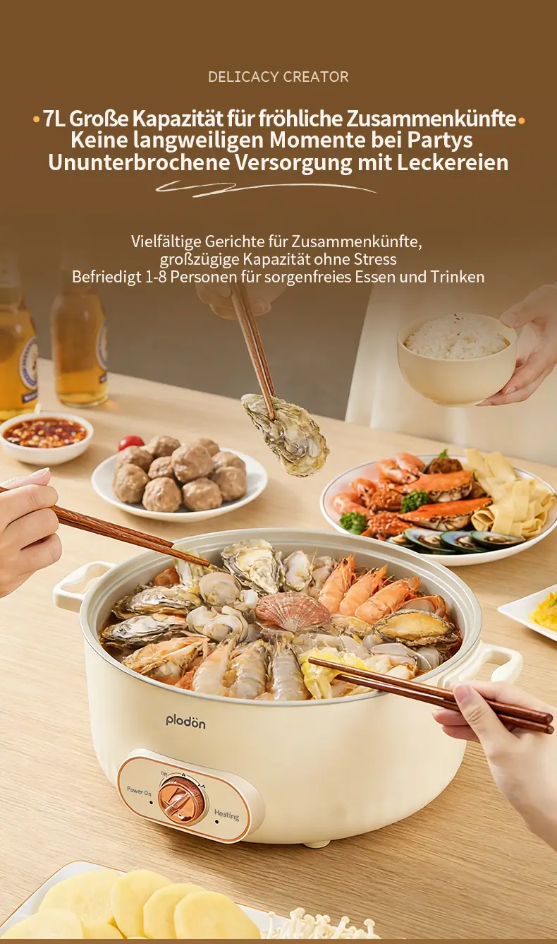 mit wasserstrahl befriedigen Plodon 1600W 7L Multifunktionelle All-in-One Elektrische Kochtopf,  Bratpfanne mit Antihaftbeschichtung, Slowcooker, Geeignet zum Braten und  Langsamkochen | Elektrischer Hotpot