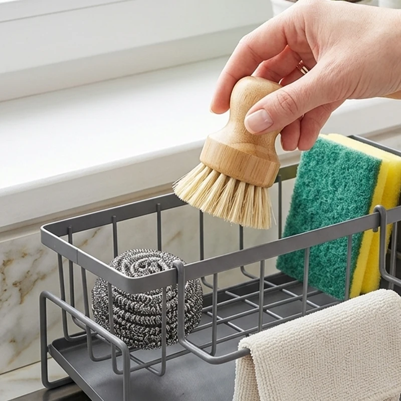 Maxcook Küchenspüle Caddy Schwammhalter, Rostfreier Karbonstahl Spülbecken-Organizer mit abnehmbarem Utensilienhalter & Spültuch-Aufhängeständer, Ablage für Spüle auf der Arbeitsplatte für Schwamm, Schwammreiniger, Spülmittel, Reinigungsmittel MCZW5554