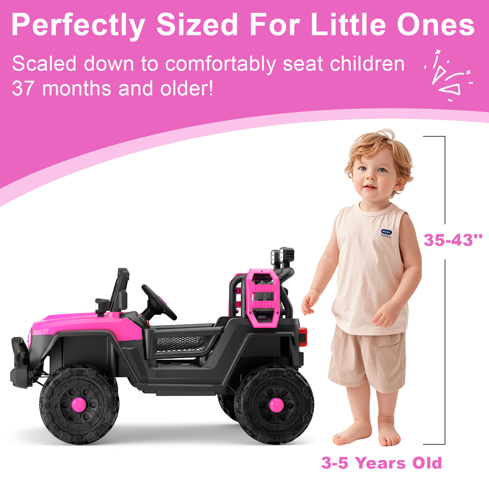Voiture électrique Enfant 12V – Suspension, LED, Bluetooth, 2 Vitesses – De 3 à 8 Ans – Rose
