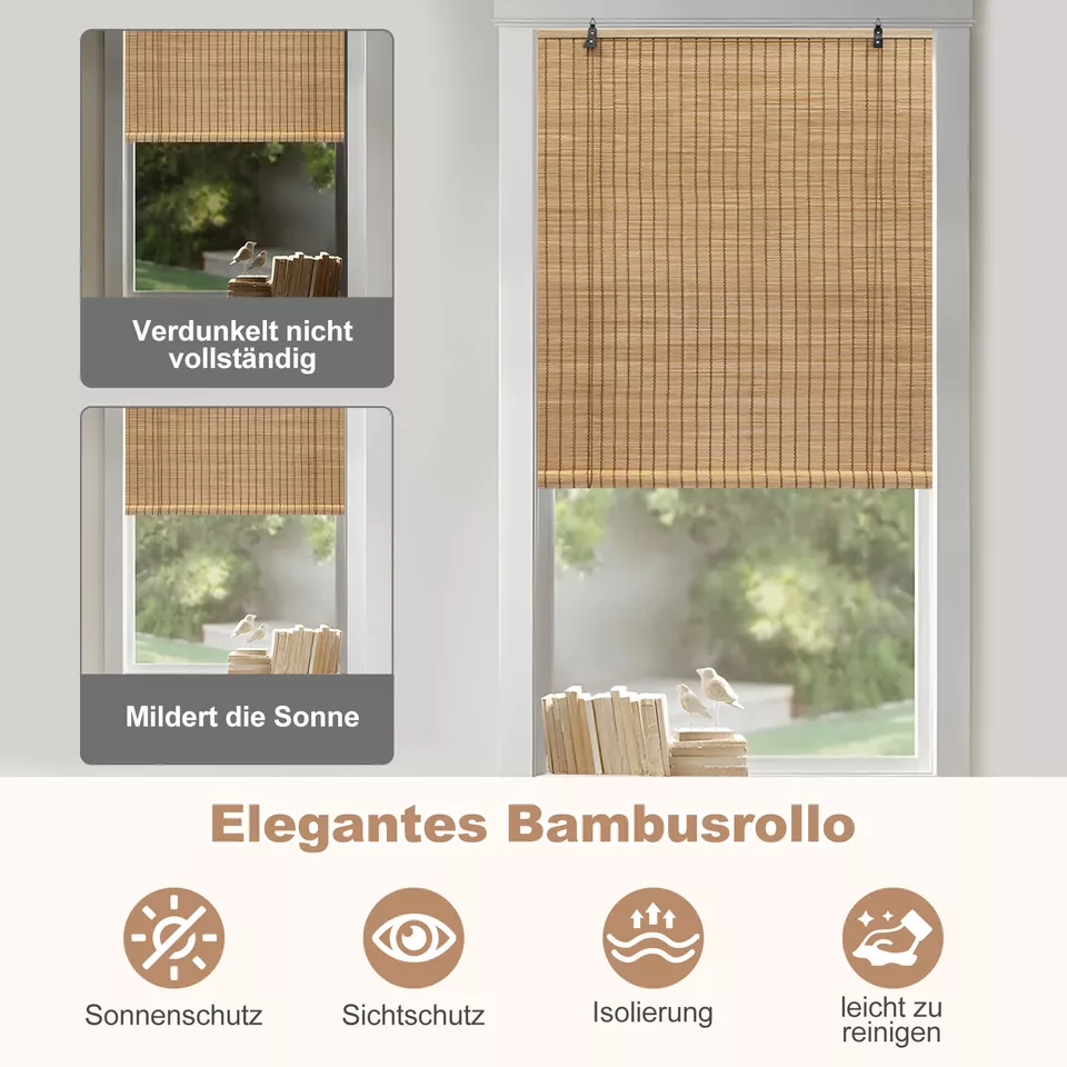 WOLTU Bambusrollo Sonnenschutz Sichtschutz Bambusjalousie Rmisches Rollo  Seitenzug Jalousie Lichtfilter Belftungsrollo fr Fenster Tr Terrasse  Balkon Garten, 60x220 cm, Natur | Jalousien | Joybuy