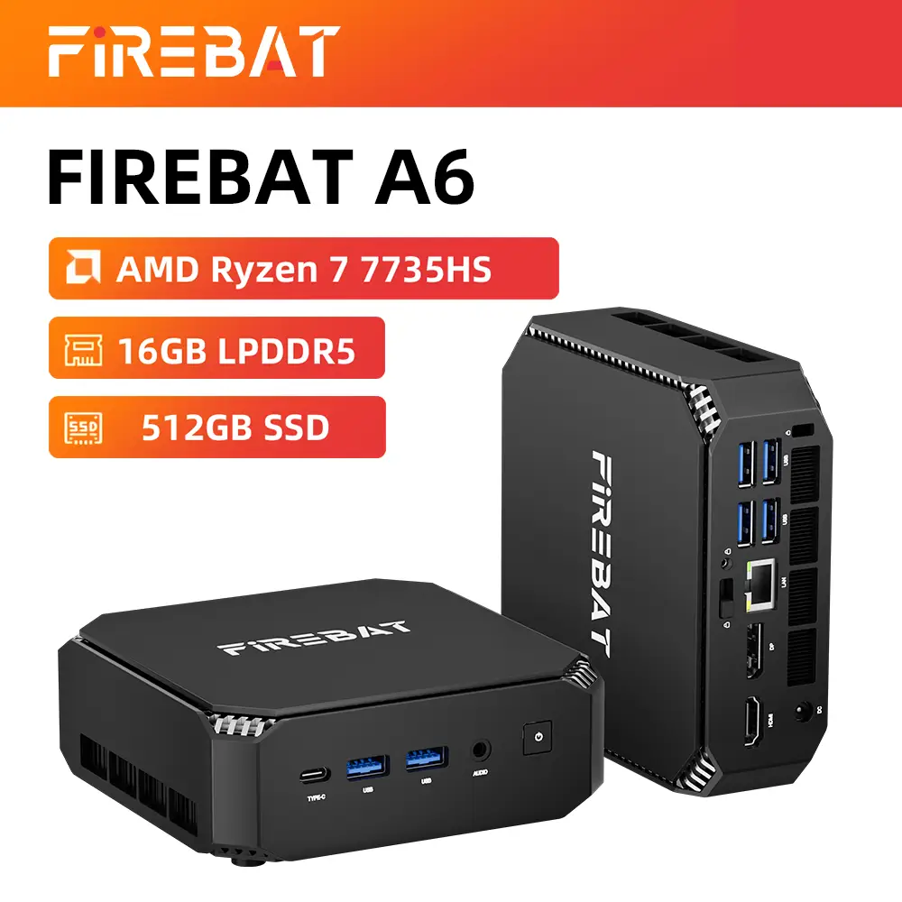FIREBAT Mini PC AMD Ryzen 7 7735HS | Radeon 680M | 16GB RAM, 512GB