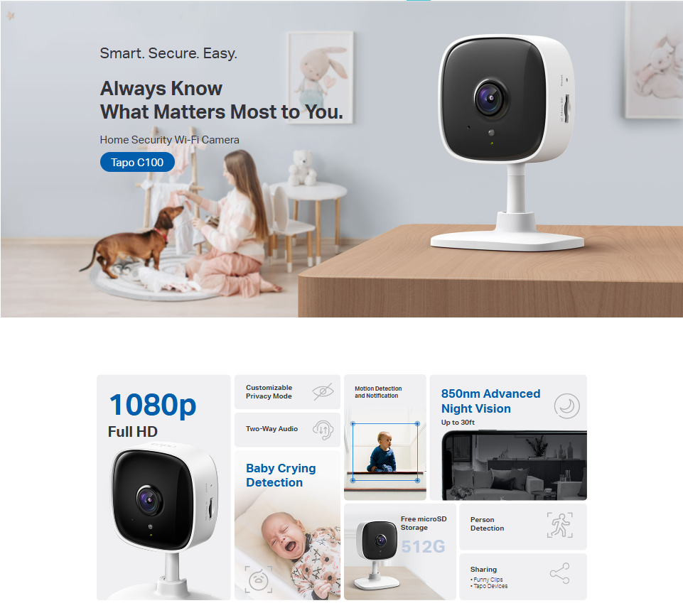 tapo C100 Smart Wi-Fi Indoor Camera – 1080p Baby Monitor with Night ...