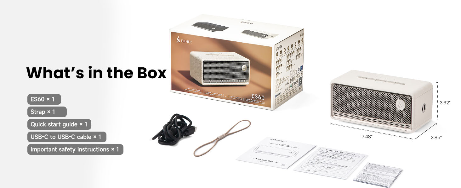 Edifier ES60 Portable Bluetooth Speaker, BT v5.4, 9h Playtime