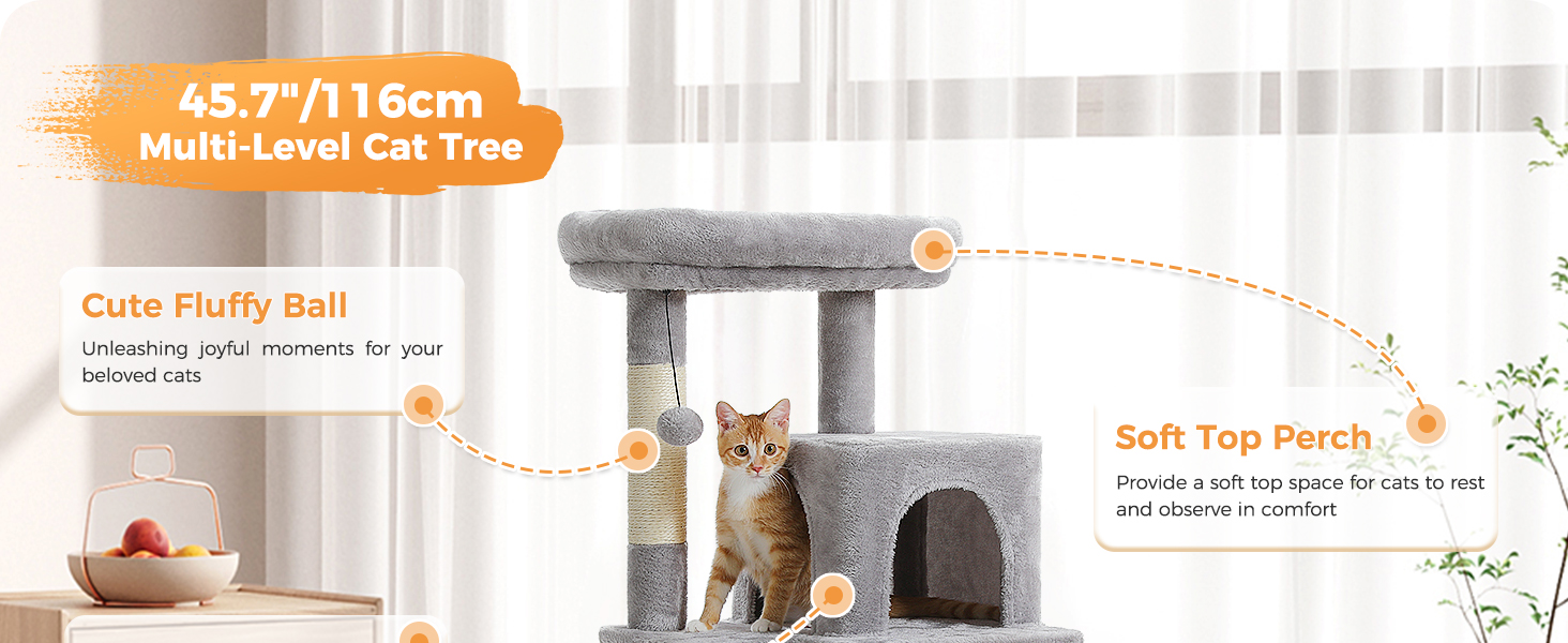 Krabton: PAWZ Road Kattenboom - Grote Metalen Pluche Hangmat Krabpalen 116 Cm Grijze Kattentoren Voor Volwassen Katten Krabpaal