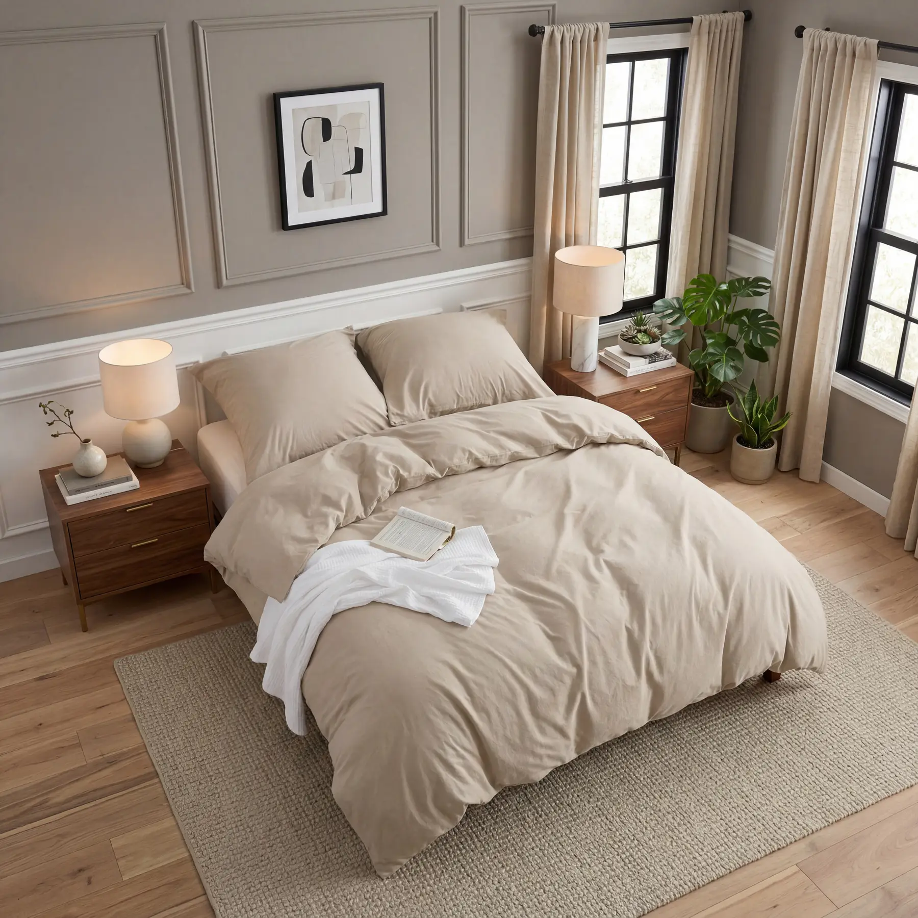 Bettwäsche 155 × 220 Baumwolle 3-teilig - Bettwäsche-Sets Hazeltaupe Bettbezug mit 2 Kissenbezügen 80 × 80 cm, Ähnliche Textur wie gewaschenes Leinen, Oeko-TEX Bedding Braun mit Reißverschluss | Bettbezüge