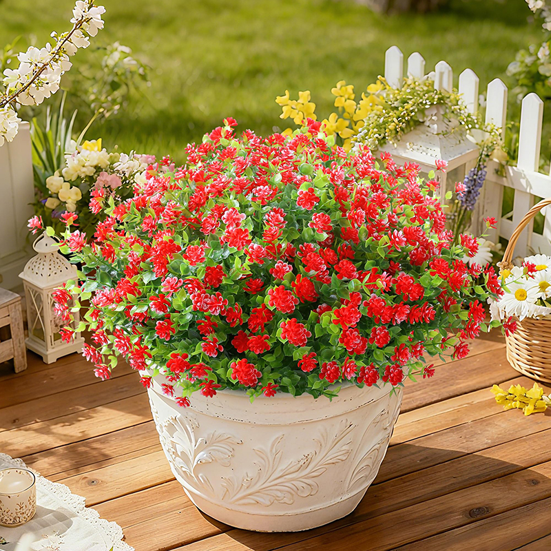 8 Stück 13,8 Zoll/35 cm Künstliche Blumen Farbecht Buchsbaum Kunststoff Pflanzen für Garten Terrasse Veranda Fensterkasten Zuhause Hochzeit Landhaus Deko (Rot) | Kunstblumen & Kunstpflanzen