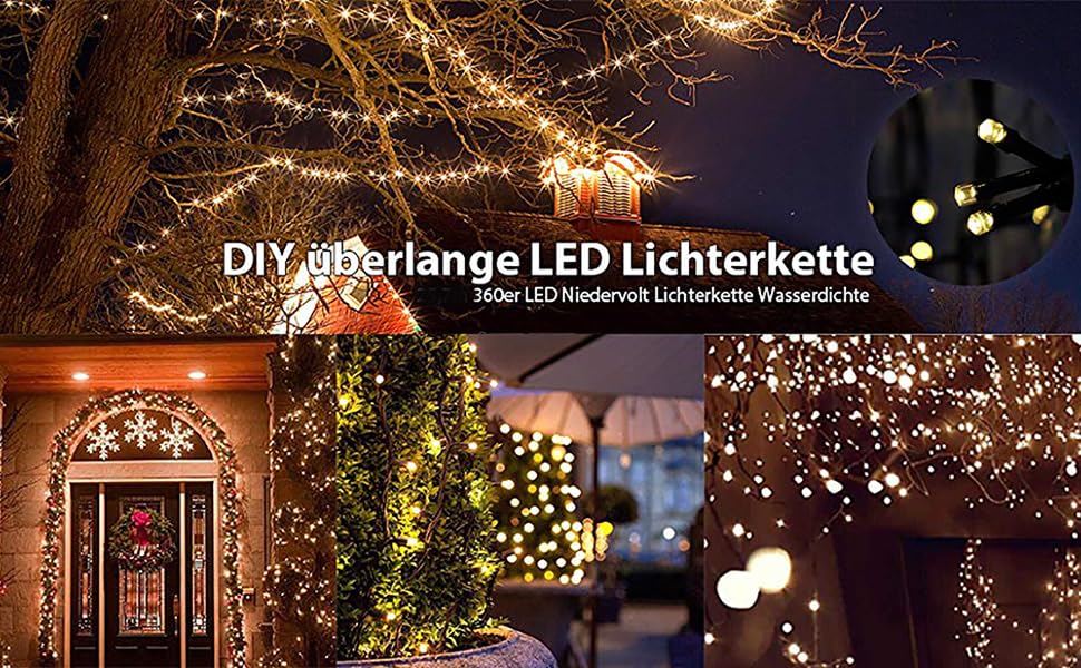 SALCAR 15m 220er Lichterkette Weihnachten LED Deko, 31V Christbaumbeleuchtung Weihnachtsbeleuchtung Außen mit 8 Modi und Memory-Funktion, Warmweiß | Weihnachten