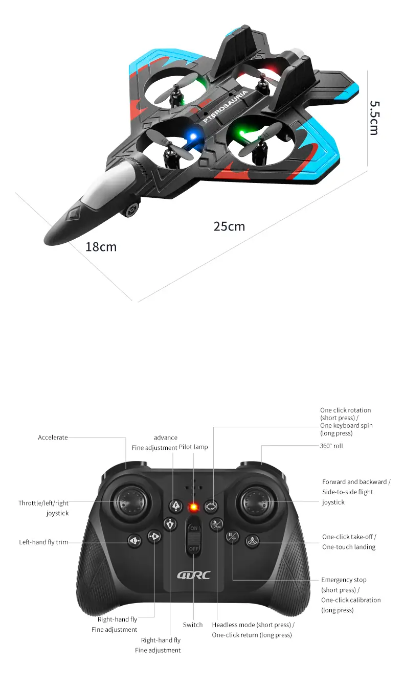 Avion RC 4DRC V32 En Mousse EPP – Flip 360°, Gyroscope, 3 Vitesses, 2 Batteries, Lumières LED – Jouet Pour Enfant/débutant – Bleu