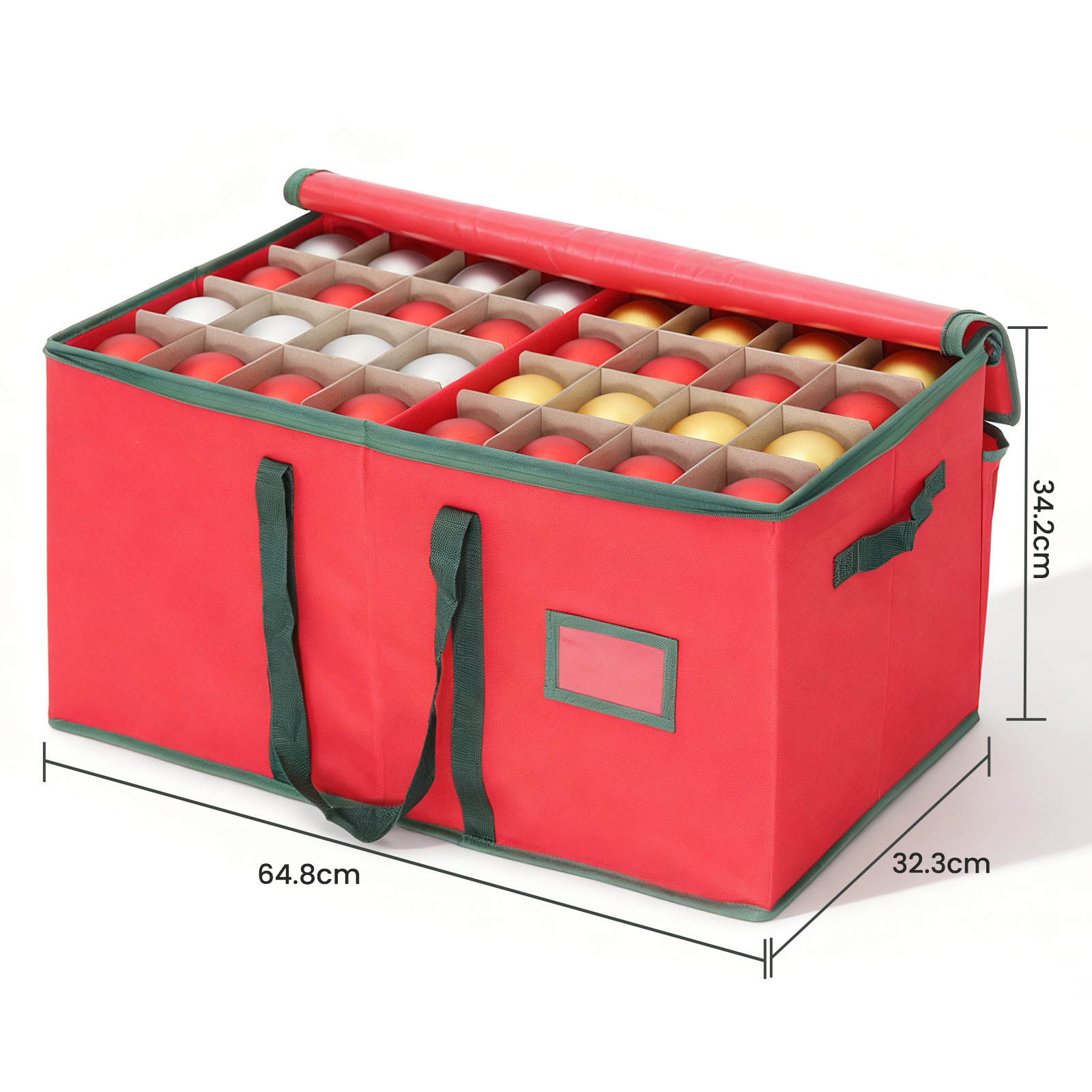 Aufbewahrungsbox für Weihnachtskugeln, Weihnachtskugel Aufbewahrungsbox für 128 Kugeln, Weihnachtskugeln Aufbewahrung, Deckel, Doppelreißverschluss, 600D Oxford-Gewebe, Vlies, Pappe, Kugelkiste, Rot | Weihnachten