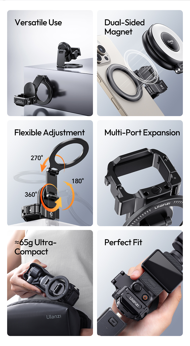 ULANZI PK13 Camera Mount Klem Multifunctionele Uitbreidingsadapter voor DJI Osmo Pocket 3, Aluminium Kooi Accessoireshouder met 1/4 Schroefgaten/Actie Adapter/Osmo Quick-Release/Uka | Camera- en fotoaccessoires