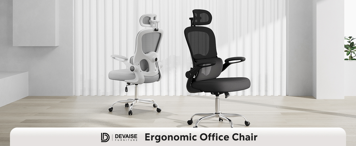 DEVAISE Office Chair, Ergonomic Office Chair with Dynamic Lumbar