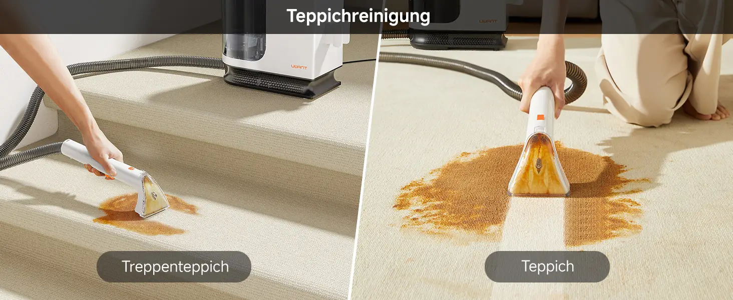 UWANT B300pro Teppichreinigungsmaschine 18 kPa starke Saugkraft Tragbarer Teppichreiniger für Tierflecken mit Reinigungswerkzeugen & Lösung Selbstreinigender Polsterreiniger für Auto Sofa Teppich Flecken | Teppich- und Polsterreinigungsgeräte