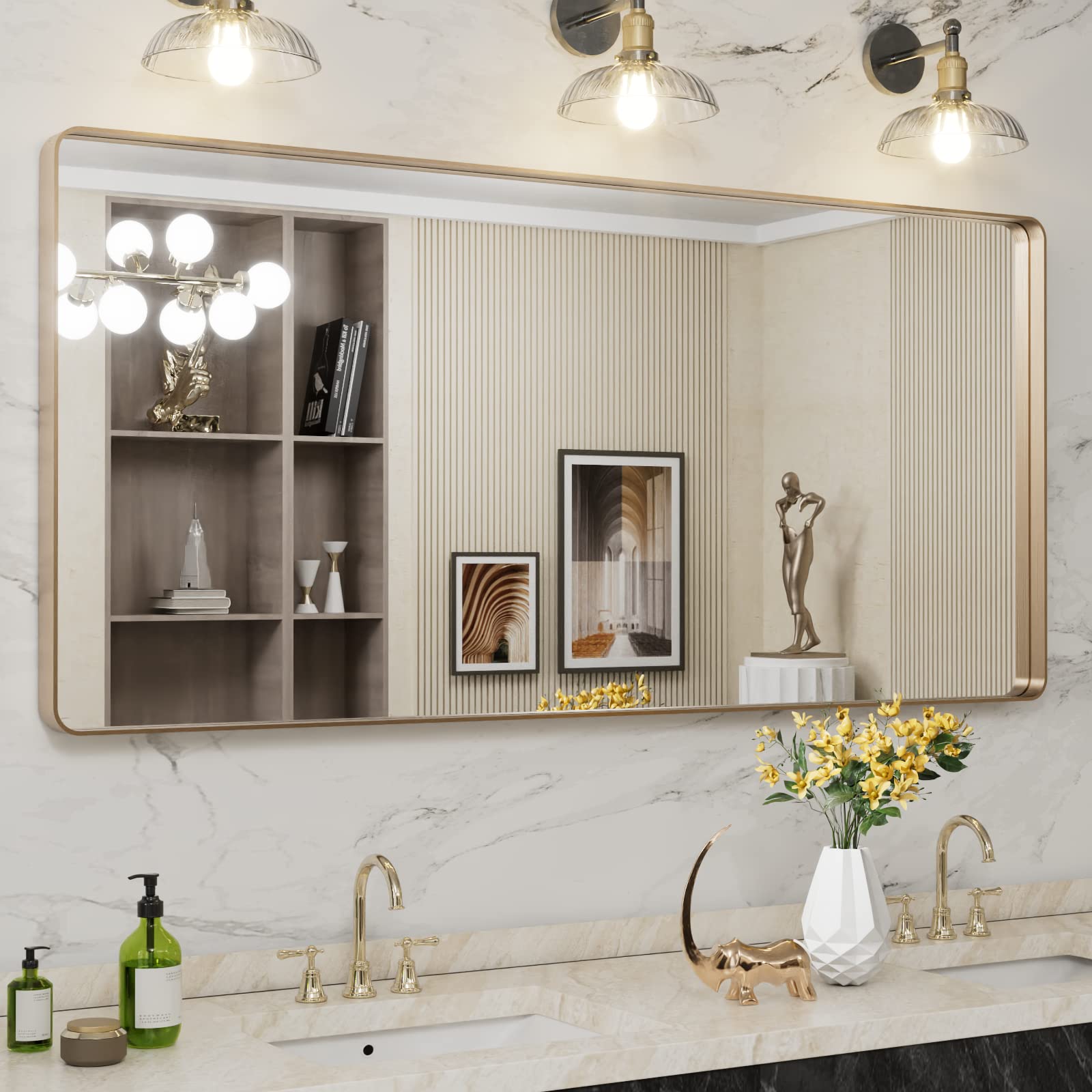 Easly Spiegel in volledige lengte met standaard - 96,5 x 195,6 cm, full-body spiegel voor vloer, muur opknoping of leunen, aluminiumlegering frame voor woonkamer, slaapkamer, garderobe - zwart