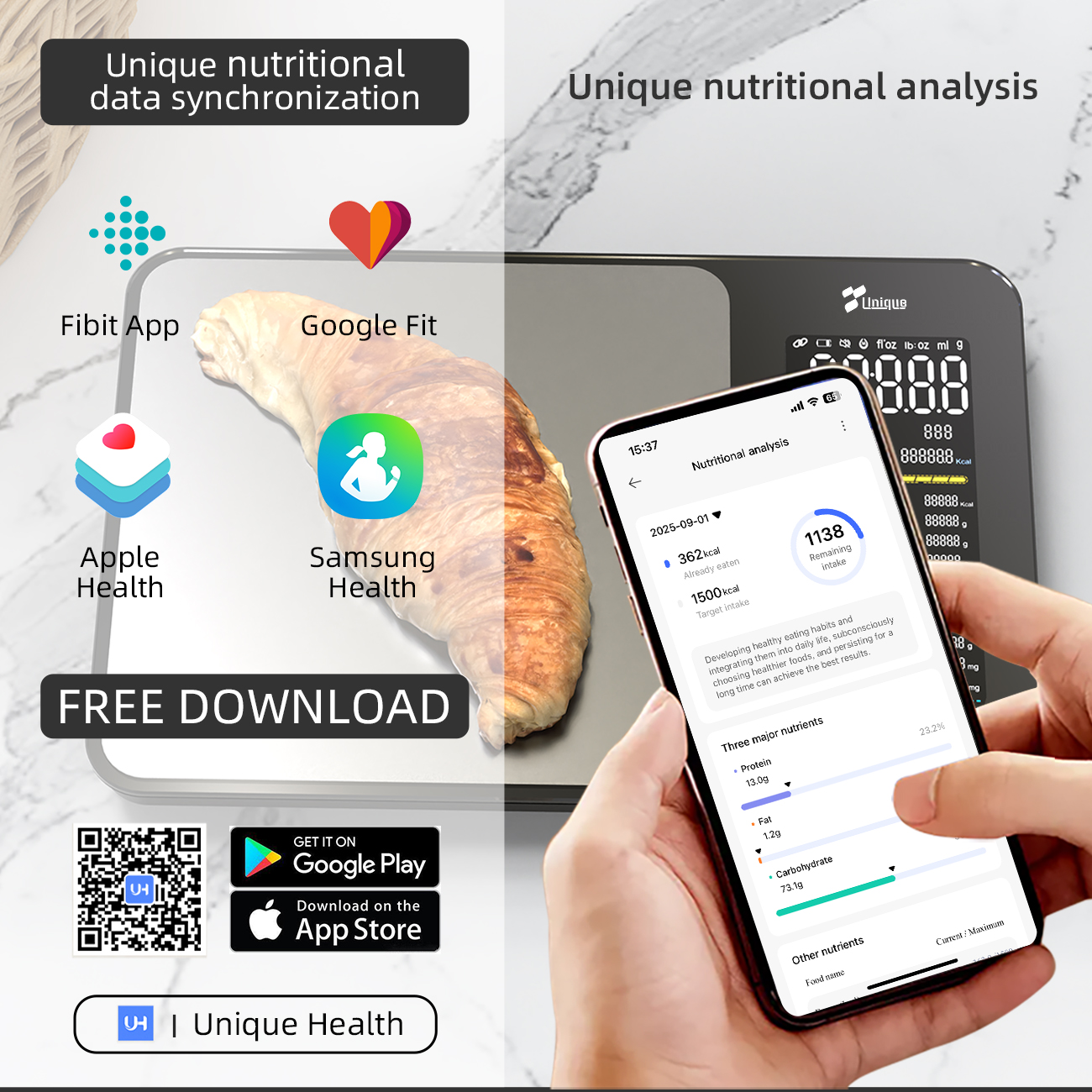 Unique Smart Nutrition Food Scale 5kg, On-Scale Nutrient Display & APP ...