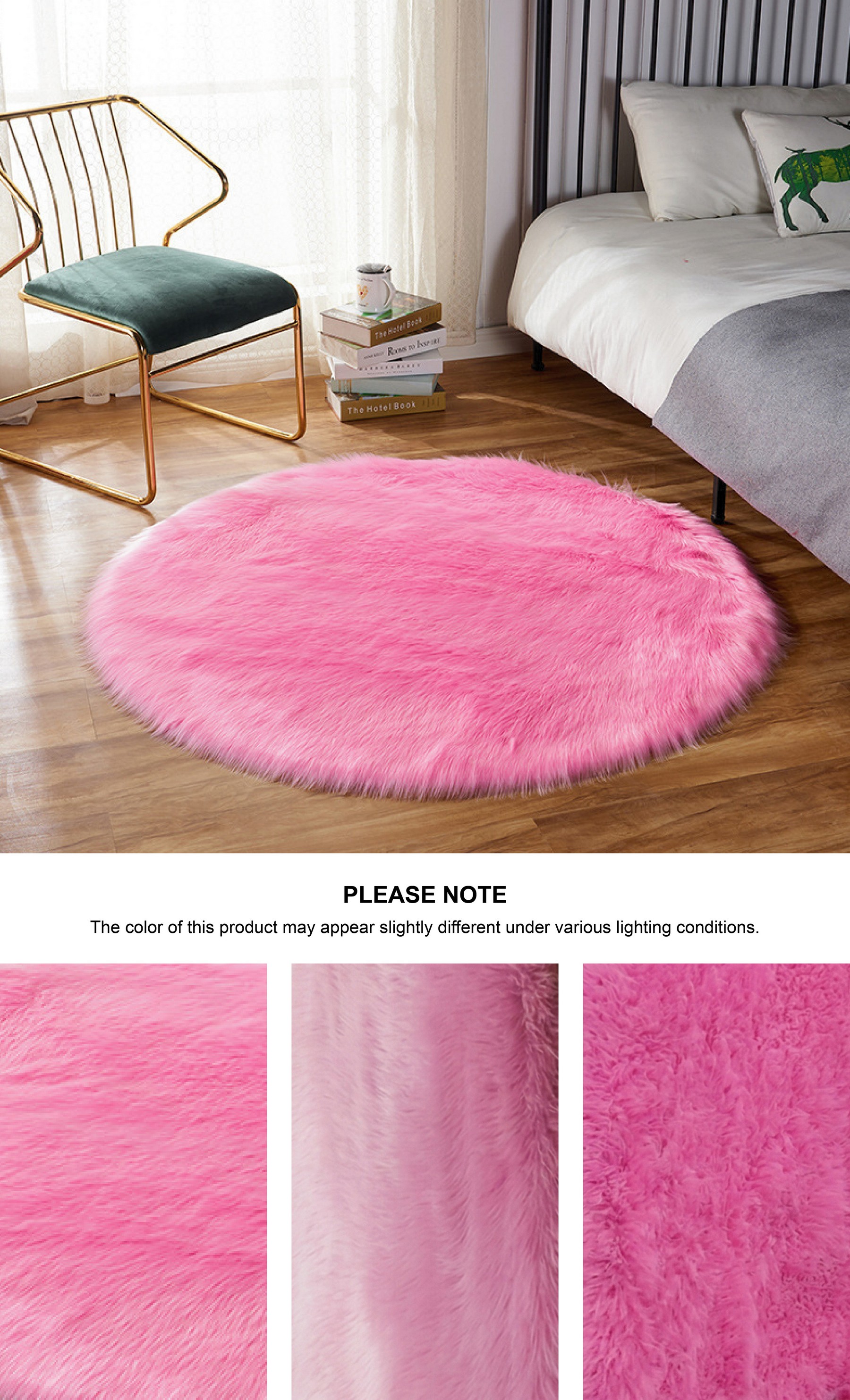 Großer Plüsch-Kunstwolle runder Teppich, 180 × 180 cm weicher Shaggy-Rundteppich, rutschfeste Bodenmatte für Wohnzimmer, Schlafzimmer-Dekoration (Rosa) | Teppiche, Läufer & Fußmatten