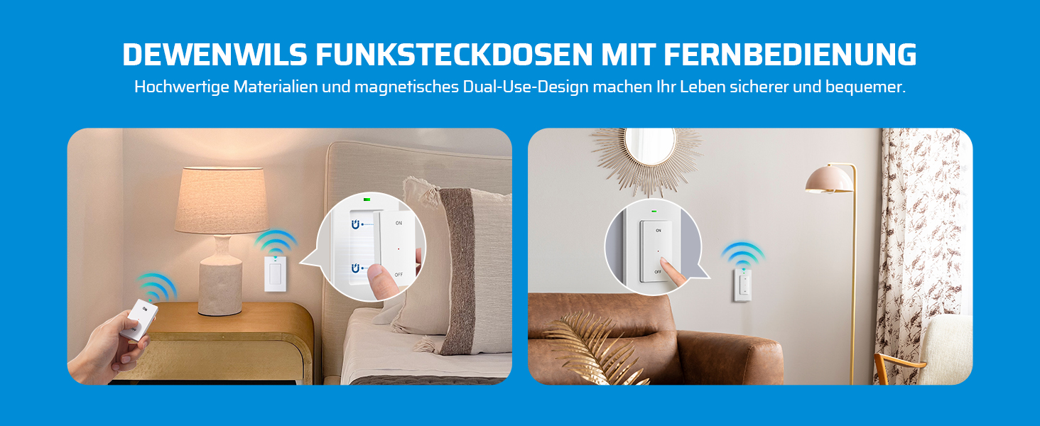 DEWENWILS fernbedienbare Steckdose, 16 A 3680 W, Plug-in Ein-/Ausschalter, kabelloser Funk-Wandschalter, erweiterbarer Lichtschalter für Weihnachtsdekorationen, 30 m Reichweite, vorprogrammiert, weiß | Steckdosen & Zubehör