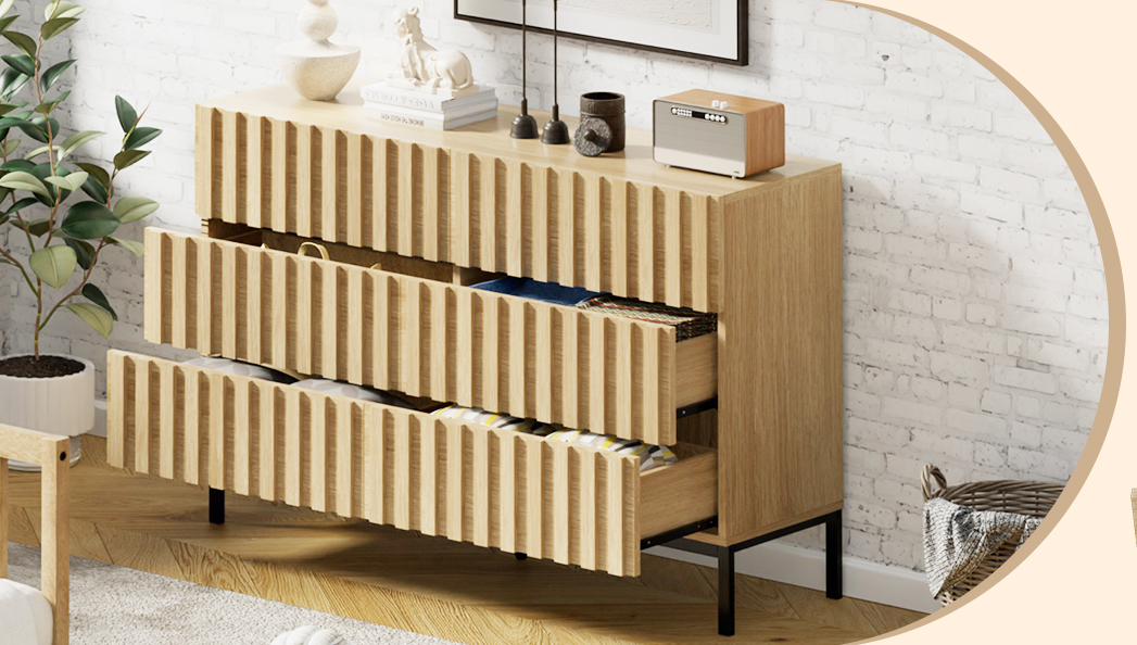 UEV Kommode mit 6 Schubladen, 73,4 x 34,5 x 100 cm, Schrank mit Schubladen, schmale Kommode, Aufbewahrungskommode, Schrank für Wohnzimmer, Schlafzimmer, Flur (Natur) | Aufbewahrungstruhen & Kisten