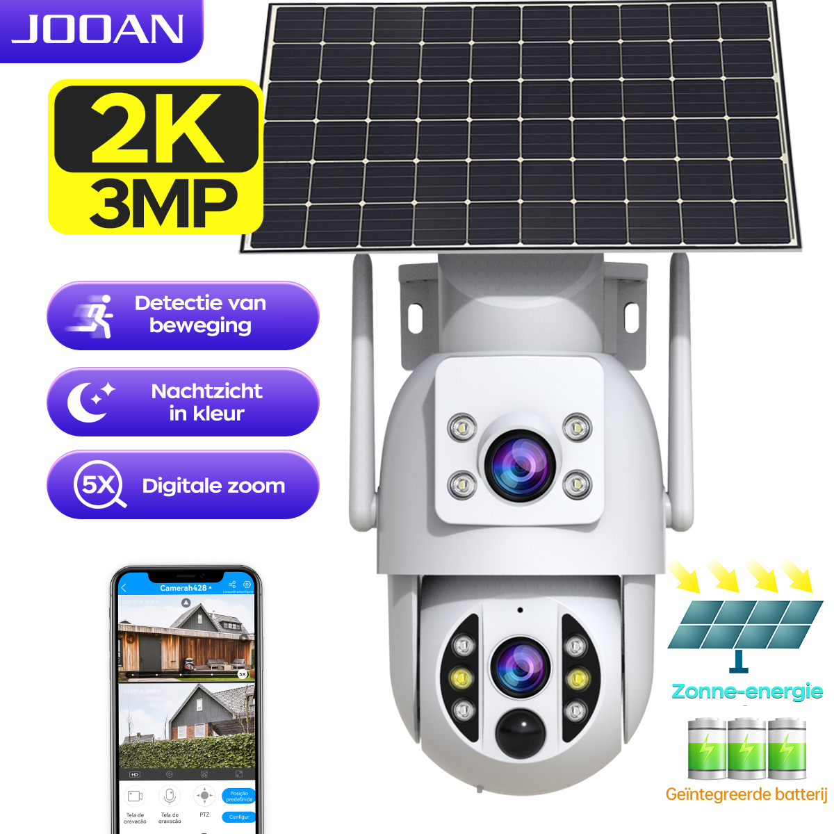JOOAN Zonnecamera ' s Openlucht draadloos voor huisbeveiliging, 2k de