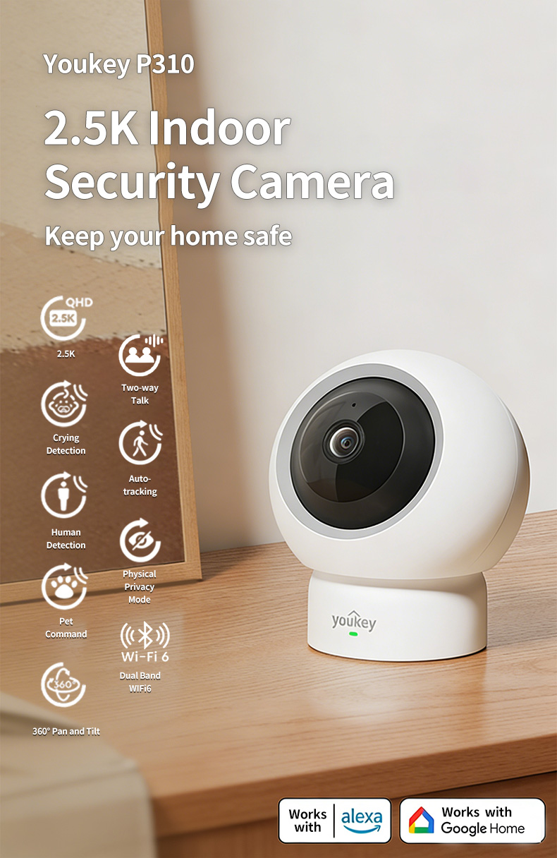 You Key Camera UNIVIEW Youkey P310 Beveiligingscamera voor Binnen, 2,5K-Resolutie, 360 ...