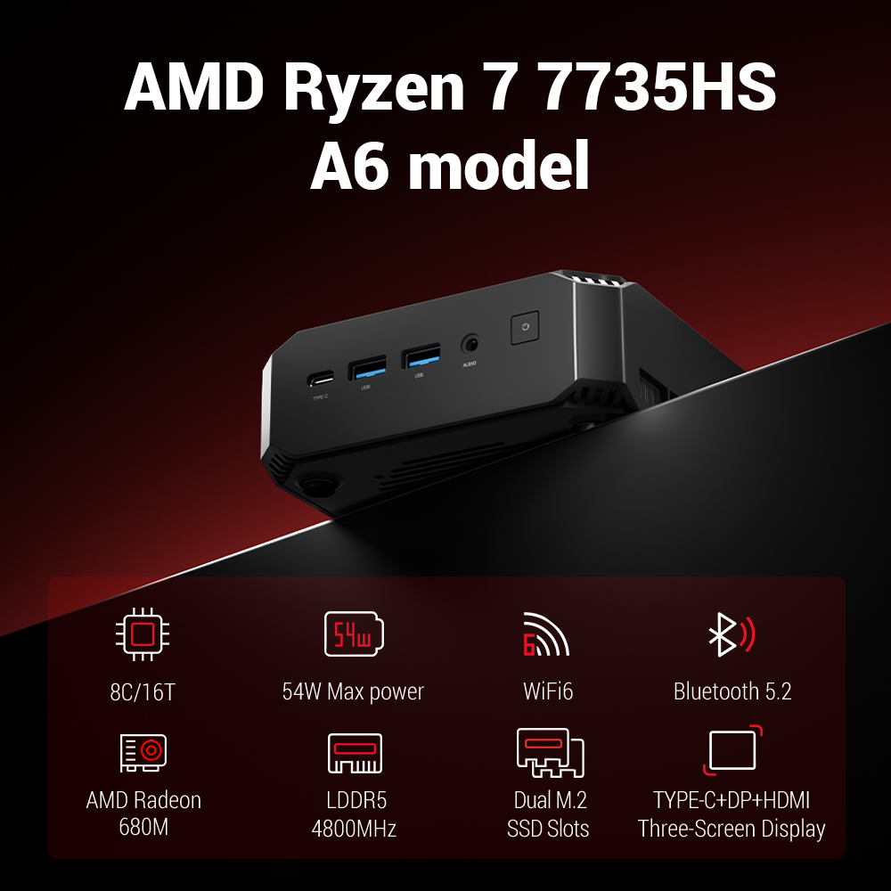 FIREBAT Mini PC AMD Ryzen 7 7735HS | Radeon 680M | 16GB RAM 512GB