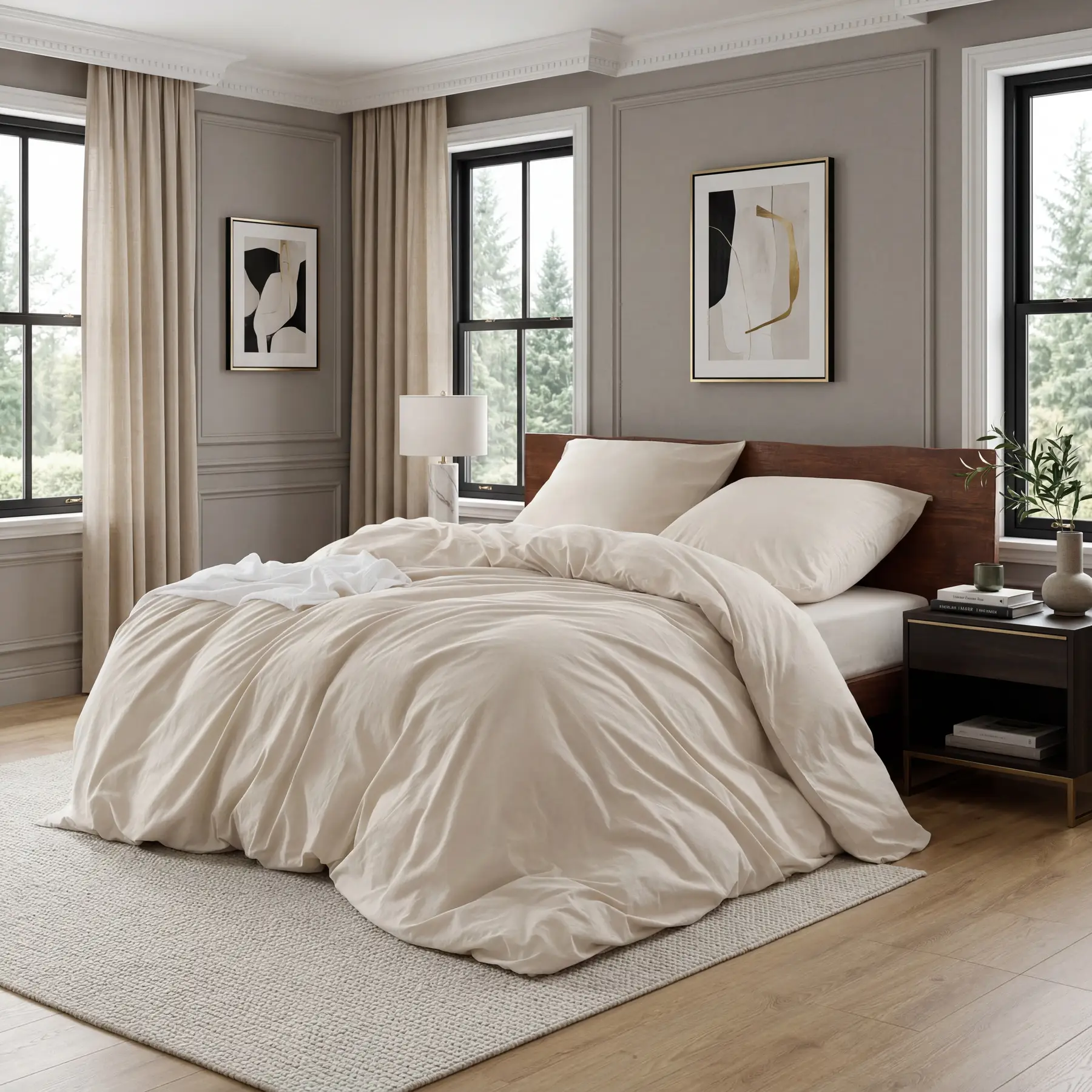 Bettwäsche 200x200 90% Baumwolle 3teilig - Bettwäsche-Sets Beige Bettbezug mit 2 Kissenbezüge 80x80 cm, Ähnliche Textur wie Washed Leinen, Oeko-TEX Bedding Set mit Reißverschluss | Bettbezüge