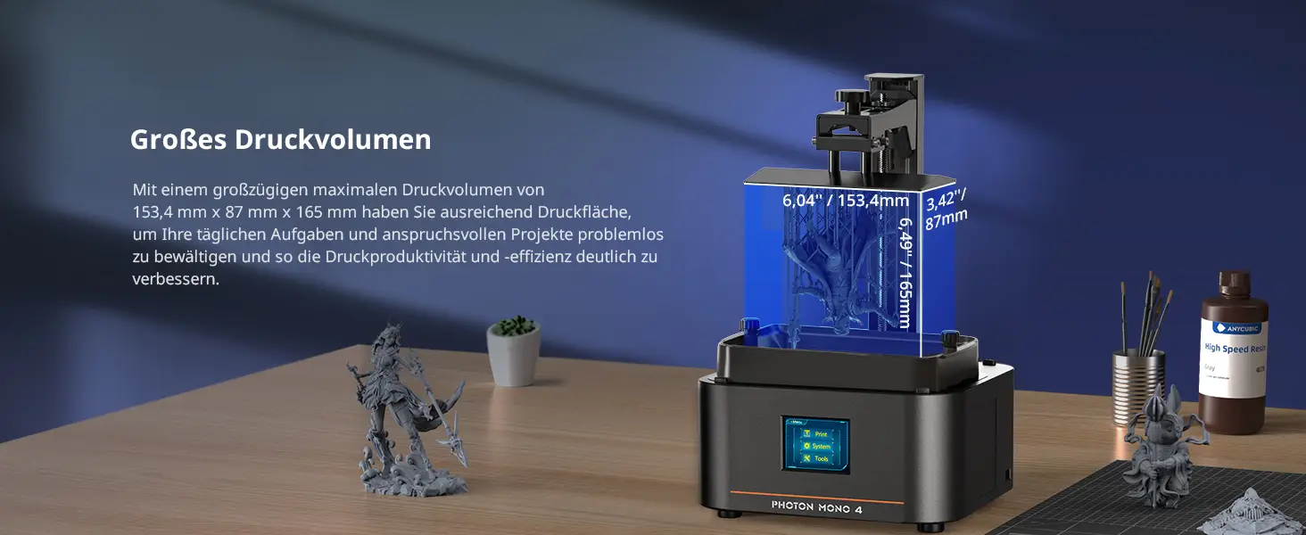 Produktbild von ANYCUBIC Photon Mono 4 10K Resin 3D-Drucker – 7″ Monochrom LCD, 70 Mm/h, LighTurbo Matrix, Druckvolumen 153x87x165 Mm