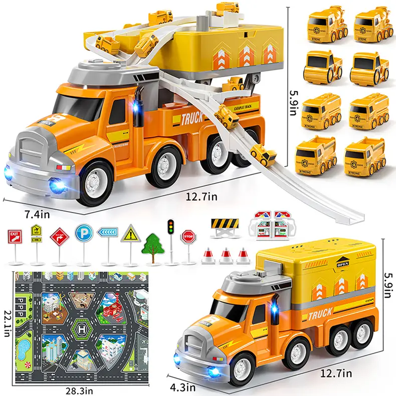 TEMI Camion De Chantier 3-en-1 – Pelleteuse, Grue Et Circuit, Lumières, Sons, Pour Enfants 3-8 Ans