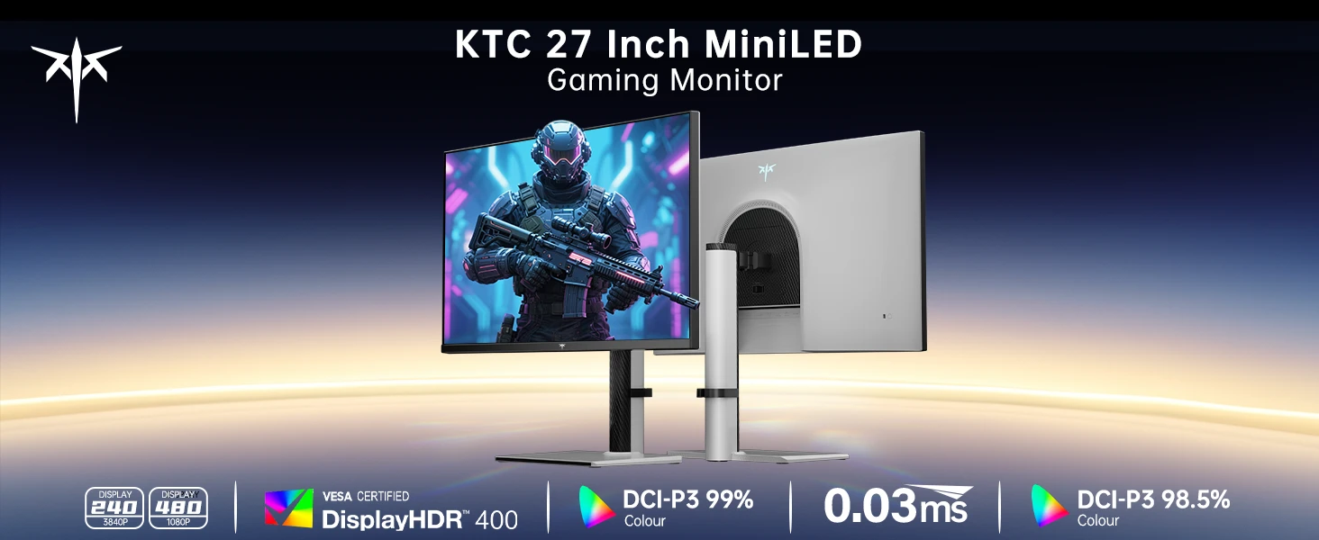 KTC 27 Inch 4K MiniLED Gaming Monitor, UHD Dual Mode White, M27P6