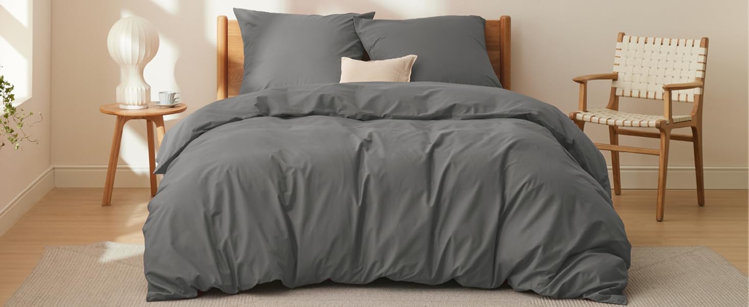 Bettwäsche 135x200 90% Baumwolle 4teilig - Bettwäsche-Sets Grau Bettbezug 2er Set mit 2 Kissenbezüge 80x80 cm, Oeko-TEX Bedding Hellgrau mit Reißverschluss | Bettbezüge