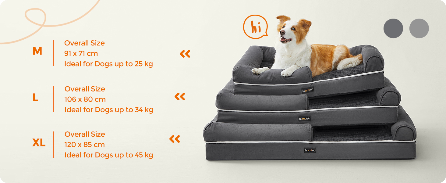 Feandrea orthopdisches Hundebett, Hundekissen, Hundekorb, weicher Polster,  Hundesofa, erhhte Rnder, abnehmbarer und waschbarer Bezug, 106 x 80 x 20  cm, Antirutsch-Unterseite, dunkelgrau, PGW077G01 | Betten, Bettwaren und  Mbel | Joybuy