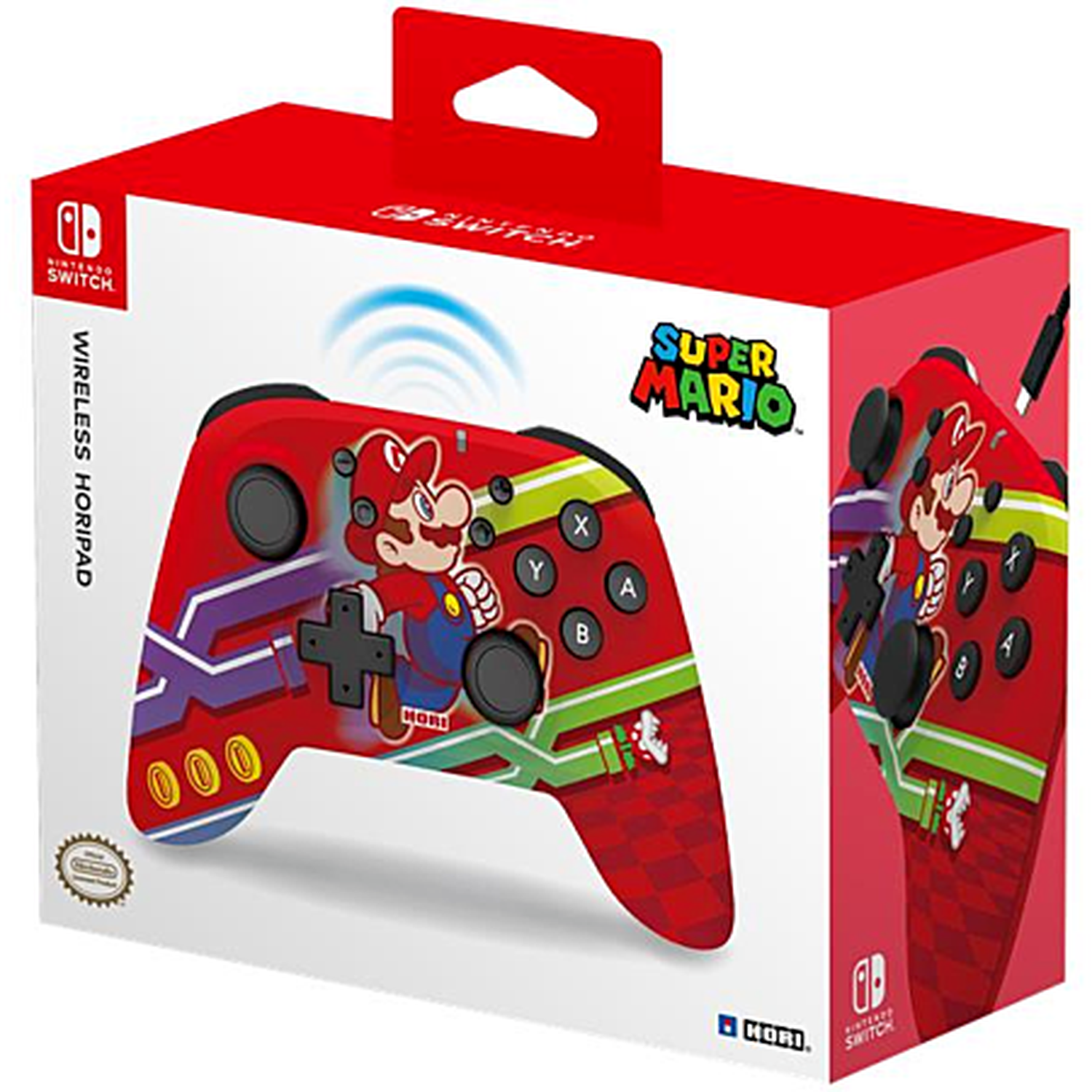 Hori Super Mario Manette sans fil Horipad Nintendo Switch - Autonomie 15 h - Licence officielle Nintendo - Motif Mario - Rouge