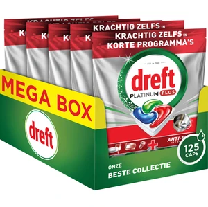 Dreft Vaatwastabletten Platinum Plus All In One Bries - 5 x 25 stuks - Voordeelverpakking