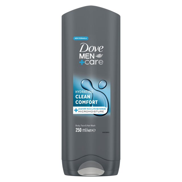 Dove Men+Care Hydrating 3-in-1 Hair Face and Body Wash for Clean Comfort, 250ml - All-in-One Shower Gel