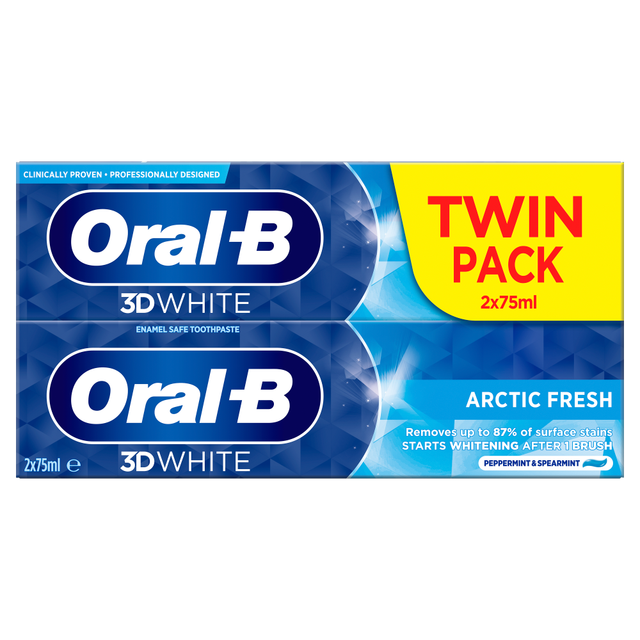 Oral-B 3D White Arctic Fresh 2in1 Toothpaste for Whitening and Enamel Care, Fluoride Formula, Pack of 2 Tubes