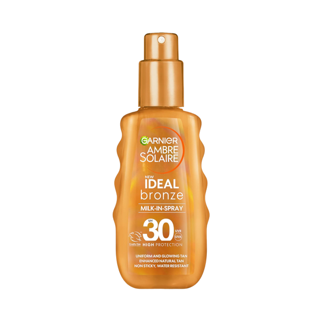 Garnier Ambre Solaire Sunscreen Spray SPF50 — Ideal Bronze Milk-in Formula for High UV Protection, Smooth Radiant Skin 150ml