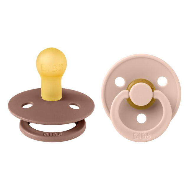 BIBS Baby Soother: Size 2 (6+ Months), 2 Pack in Woodchuck & Blush Colors for Gentle Teething & Comfort
