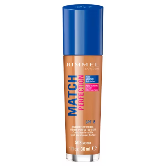 Rimmel Match Perfection Liquid Foundation 30ml - Lightweight, Hydrating Makeup for a Flawless, Natural Coverage Finish in Mocha 503