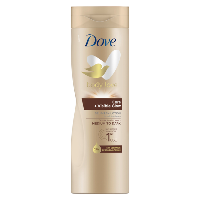 Dove Personal Care Sun Care Tanning Visible Glow Self Tan Lotion Medium to Dark 400ml for Natural Radiant Skin