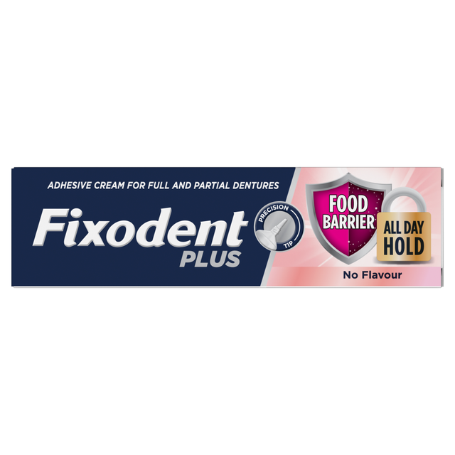 Fixodent Denture Adhesive Cream, Flavour Free 40g - Superior Food Barrier Denture & Gum Care for All-Day Hold