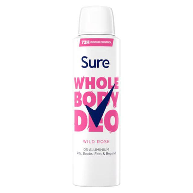 Sure Personal Care Deodorants and Antiperspirants Spray Wild Rose Whole Body Deodorant 150ml for All-Day Freshness and Confidence