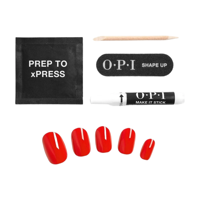 OPI Xpress On Press-On Nails: 30-Piece Set in Cajun Shrimp - Easy Application & Reusable False Nails
