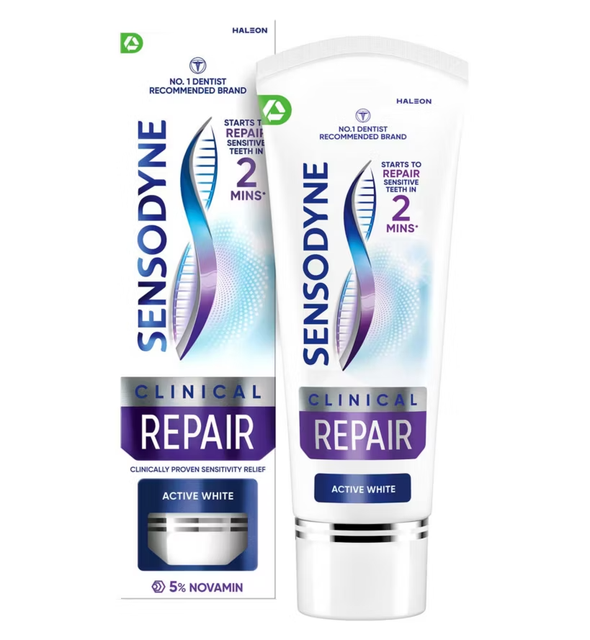 Sensodyne Clinical Repair Active White Sensitive Toothpaste 75ml, for Daily Dental Care to Repair and Whiten Teeth, 75ML